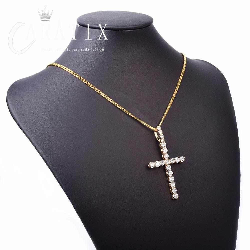 CARÁTIX Bubble Letter Zircon Cross Pendant Necklace – Golden Copper Hip Hop Jewelry for Men & Women