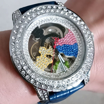 Luxury Mechanical Iced Out Watch Big Face Leather | Caratix