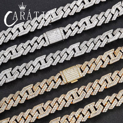 CARÁTIX 15MM Two-Tone Cuban Link Chain Necklace – Hip Hop Jewelry with Shiny Stones for Men & Women