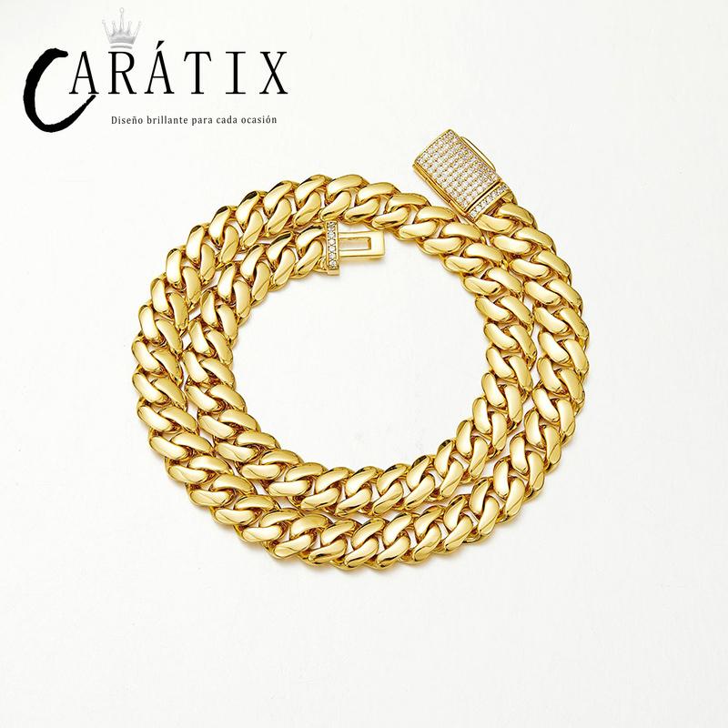 CARÁTIX Golden Stainless Steel Cuban Chain | Iced Out Dense Link Hip Hop Necklace for Men