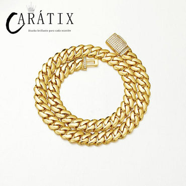 CARÁTIX Golden Stainless Steel Cuban Chain | Iced Out Dense Link Hip Hop Necklace for Men
