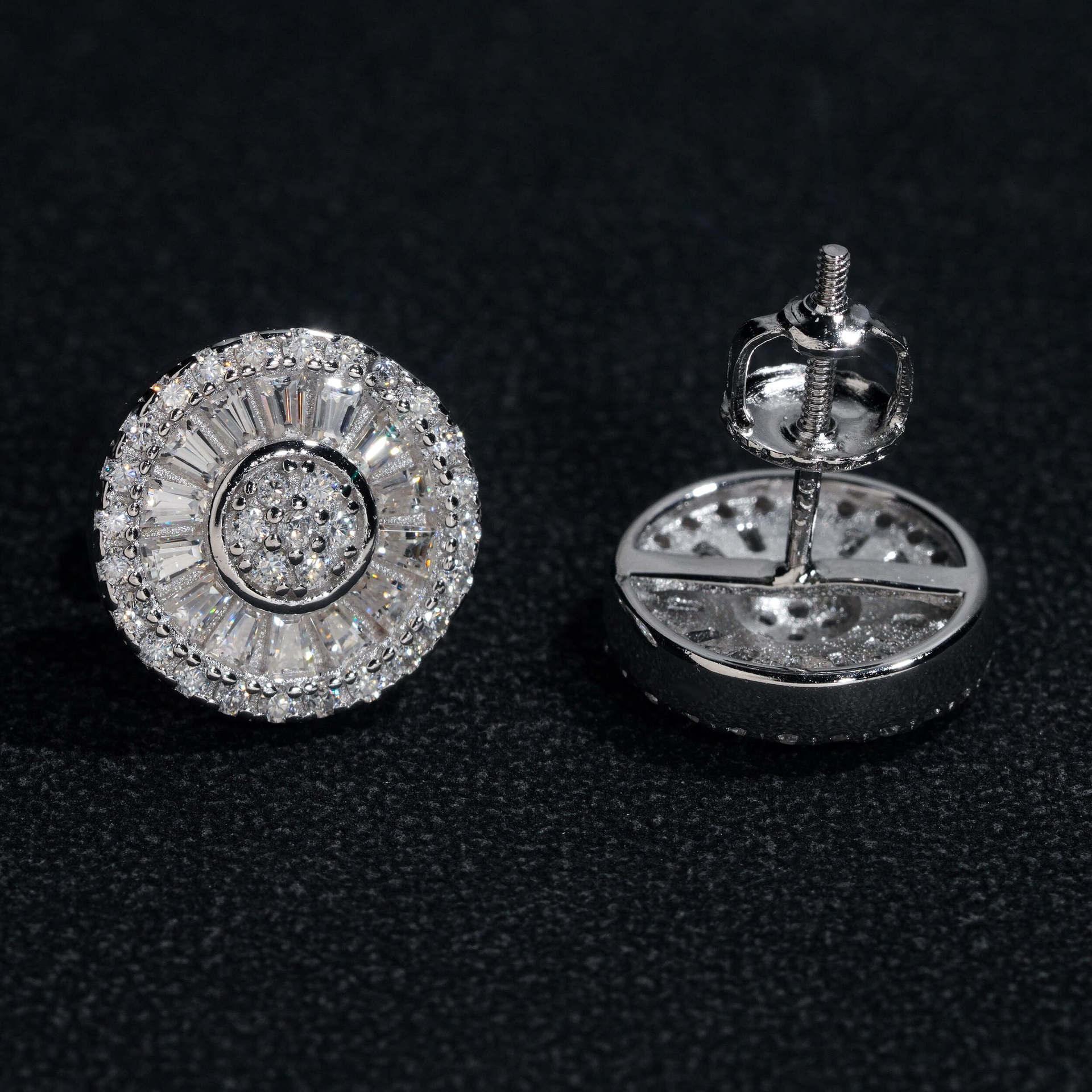 925 Silver Floral Rectangle Moissanite Stud Earrings - CaratixJewelry