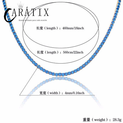CARÁTIX Blue & Red CZ Tennis Chain | Iced Out Hip Hop Necklace for Men & Women