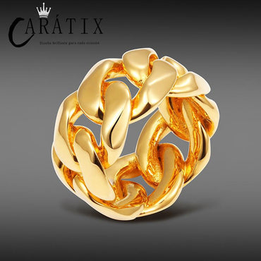 Caratix - Hip Hop Personality Glossy Chain Ring Trend Men's Cuban Ring High Quality Hip Hop Ring