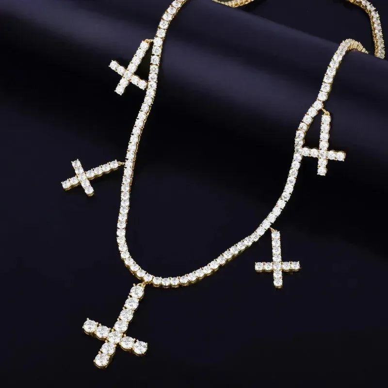 Iced Out Tennis Cross Pendant | Men's Hip Hop Solitaire Necklace Caratix - CaratixJewelry