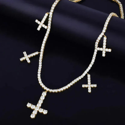 Iced Out Tennis Cross Pendant | Men's Hip Hop Solitaire Necklace Caratix - CaratixJewelry