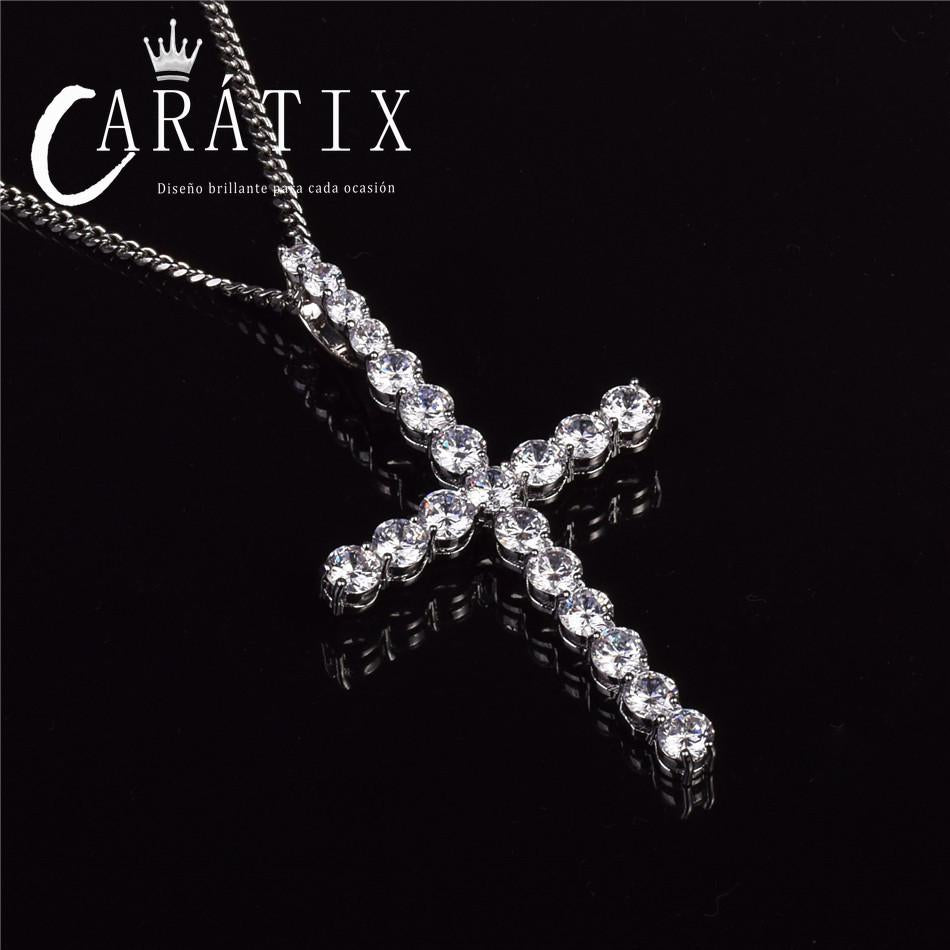 CARÁTIX Bubble Letter Zircon Cross Pendant Necklace – Golden Copper Hip Hop Jewelry for Men & Women
