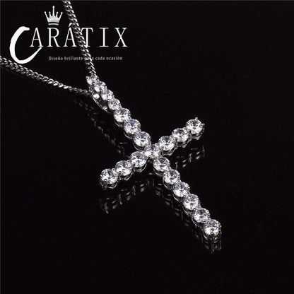 CARÁTIX Bubble Letter Zircon Cross Pendant Necklace – Golden Copper Hip Hop Jewelry for Men & Women