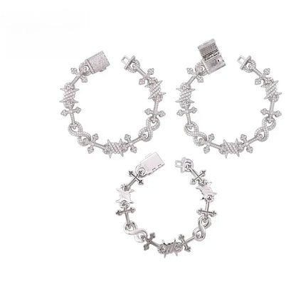 12mm Moissanite Cross Cuban Link Bracelet – S925 Sterling Silver Iced-Out Hip Hop Jewelry with Figure-8 Clasp - CaratixJewelry