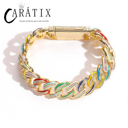 CARÁTIX 15mm Color Drip Cuban Chain | 3A+ CZ Iced Out Hip Hop Necklace for Men