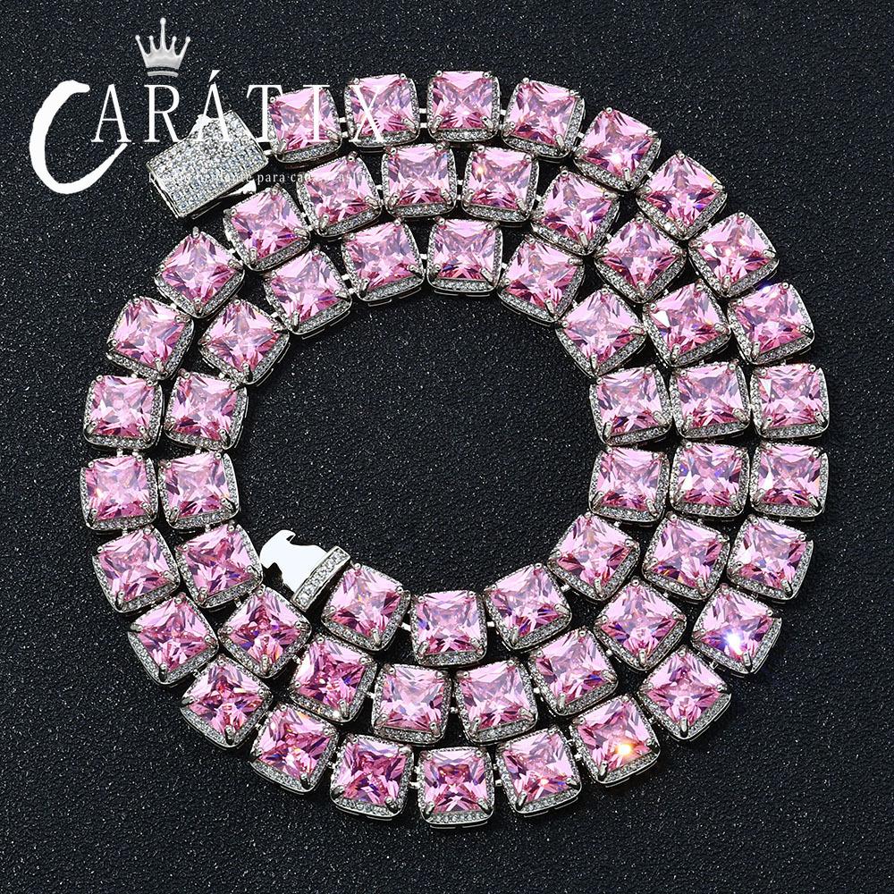 CARÁTIX - 10mm Pink Rock Sugar Chain Iced Out Hip Hop Necklace for Men