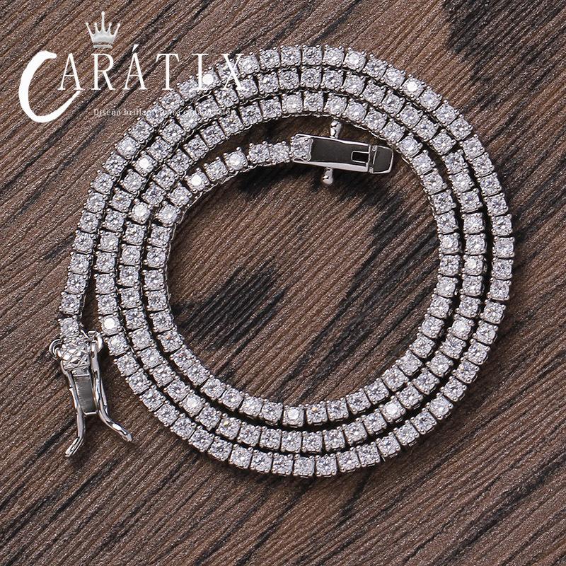 CARÁTIX - 2mm Hip Hop Bling Iced Out 1 Row Square AAA CZ Stone Tennis Link Chain Cubic Zirconia Chokers Necklaces for Men Rapper Jewelry Valentine's Day Gift for Men & Girls & Boys Mothers' Day Gift #Springtok