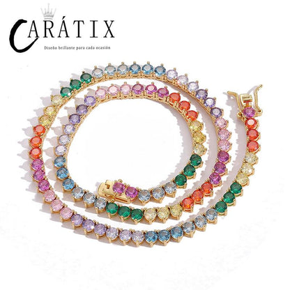 CARÁTIX Multicolor 5mm Tennis Chain | CZ Iced Out Hip Hop Choker Necklace for Men & Women
