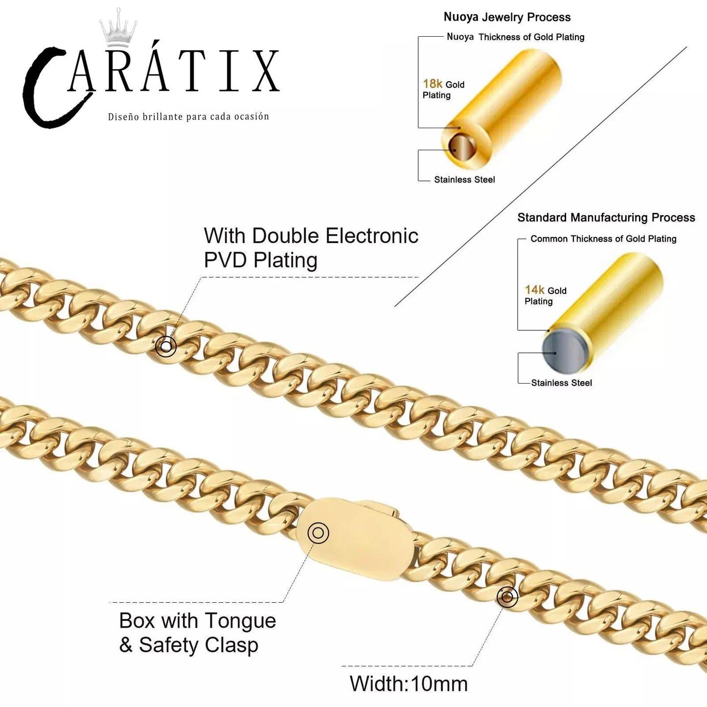 CARÁTIX - Man Chain Custom Logo Necklace 316L Stainless Steel Miami Curb Cuban Link Chain Golden Necklace Fashion Jewelry Gift Valentine's Day Gift for Men & Girls & Boys Mothers' Day Gift #Springtok