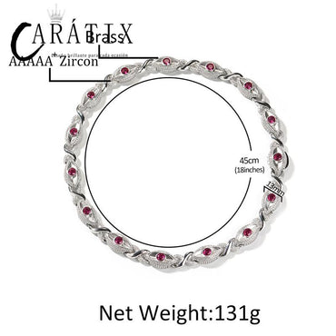 CARÁTIX Red Eyes Infinity Cuban Link Chain Necklace – 5A+ CZ Iced Out Hip Hop Bling Jewelry for Men | Rose & Silver Rapper Gift