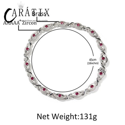 CARÁTIX Red Eyes Infinity Cuban Link Chain Necklace – 5A+ CZ Iced Out Hip Hop Bling Jewelry for Men | Rose & Silver Rapper Gift