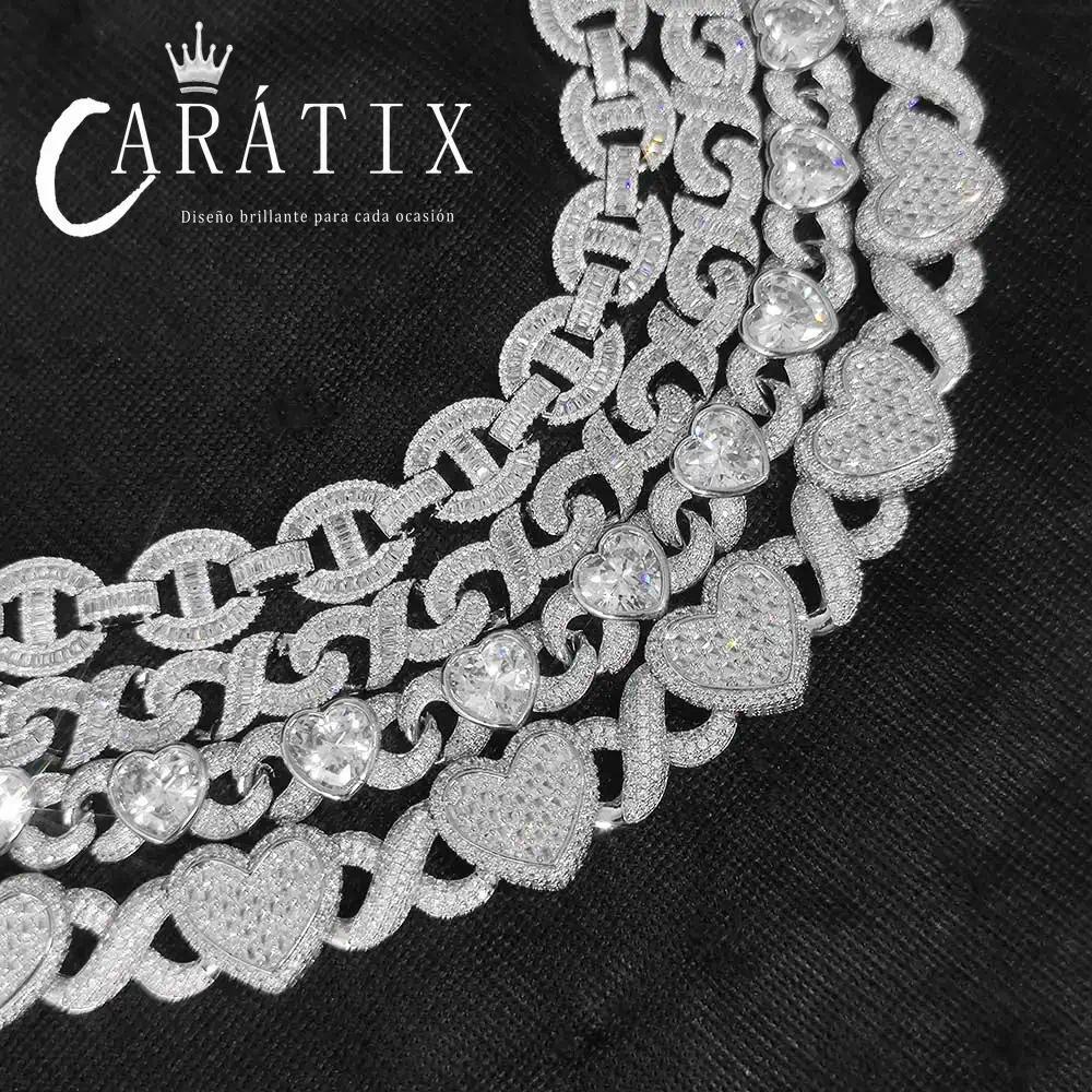 CARÁTIX 15MM Heart Choker Necklace – Custom Brass Cuban Link with Zirconia, Hip Hop Jewelry for Women & Men