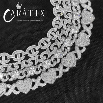 CARÁTIX 15MM Heart Choker Necklace – Custom Brass Cuban Link with Zirconia, Hip Hop Jewelry for Women & Men