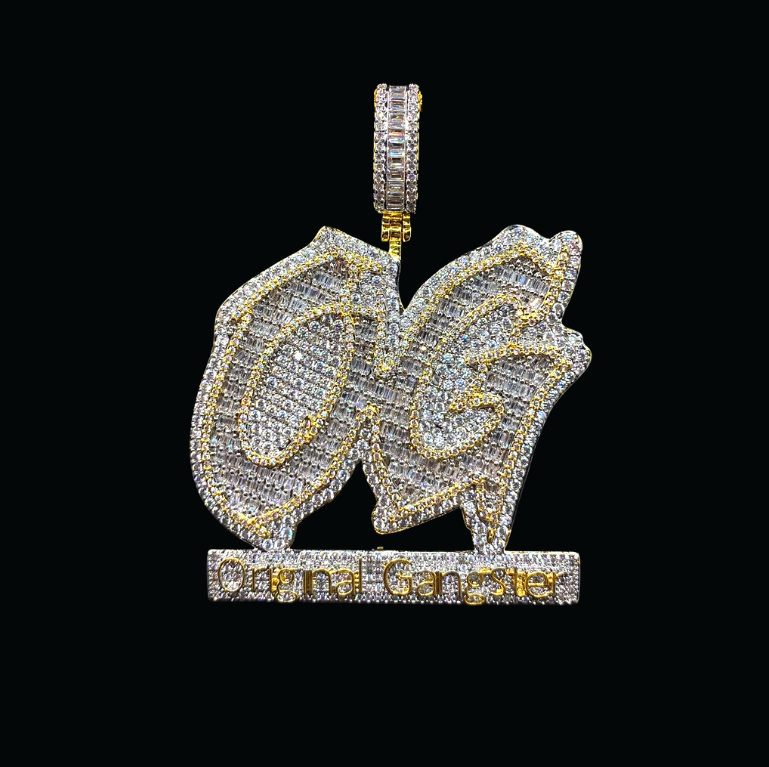 OG Original Gangster Two Tone Iced Out Letter Diamond Pendant Necklace – Custom Hip Hop Jewelry for Men