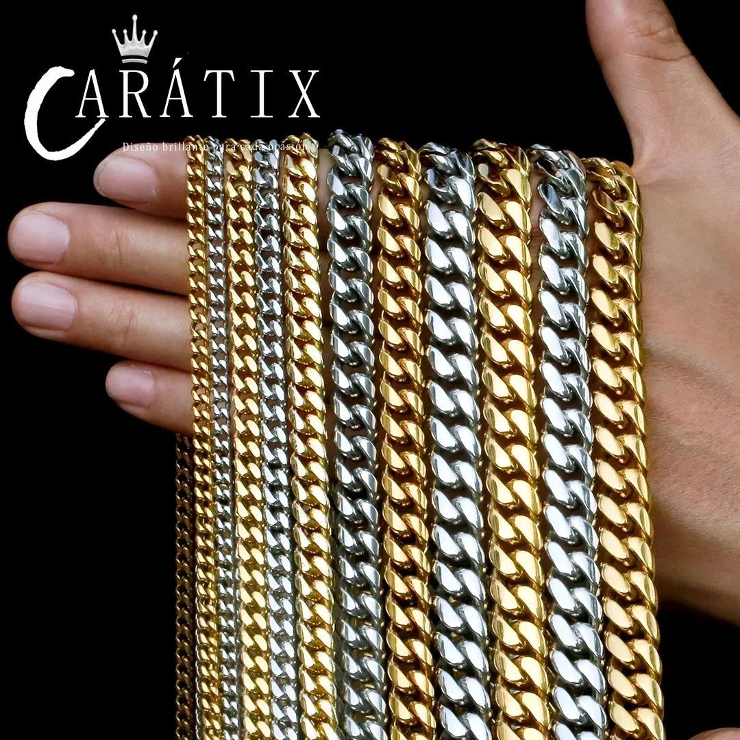 CARÁTIX - 2024 Fashion New Hip Hop Stainless Steel 18 k  Miami Cuban Link Chain Men Necklace Jewelry Valentine's Day Gift for Men & Girls & Boys Mothers' Day Gift #Springtok
