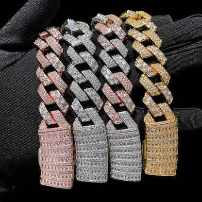 13MM Duo Stones Baguette Clasp Iced Out Diamond Bracelet – Luxury Hip Hop Jewelry for Men & Women