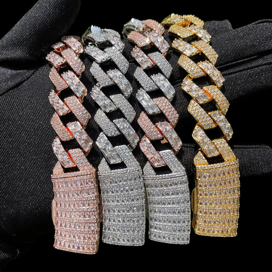 13MM Duo Stones Baguette Clasp Iced Out Diamond Bracelet – Luxury Hip Hop Jewelry for Men & Women