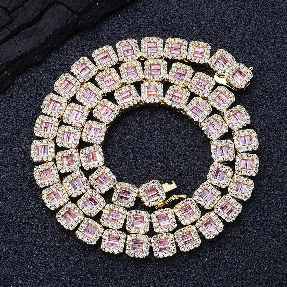CARÁTIX - Women Dainty Cluster Tennis Necklace Bling  Pink Cz Matching Clear Rectangle Cubic Zirconia Tennis Chain Men Valentine's Day Gift for Men & Girls & Boys Mothers' Day Gift #Springtok
