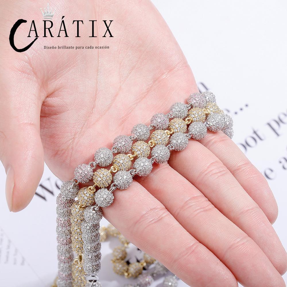 CARÁTIX 8mm Iced Out Beads Link Chain Necklace – CZ Hip Hop Bling Choker Jewelry for Men & Women | Rapper Gift