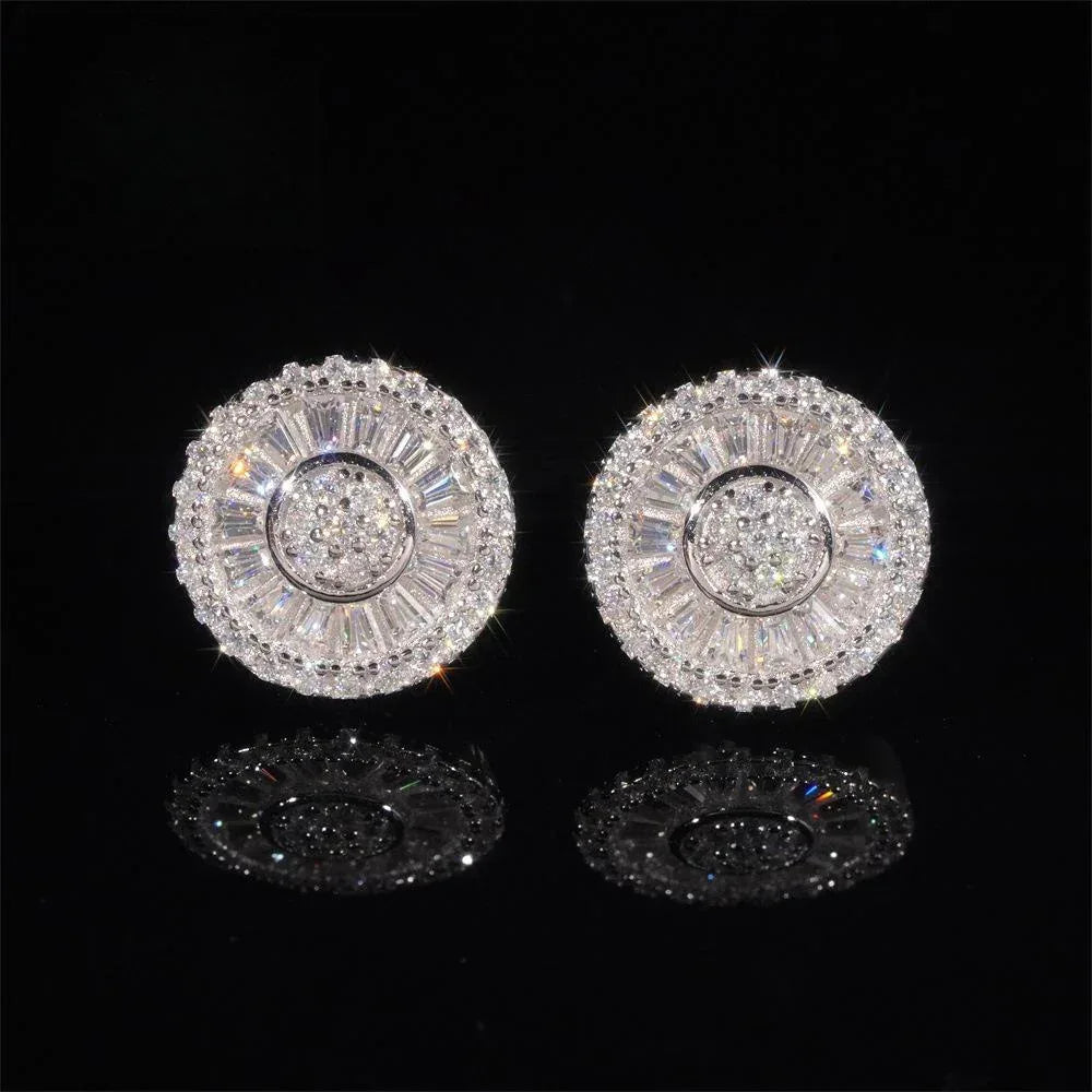 925 Silver Floral Rectangle Moissanite Stud Earrings - CaratixJewelry