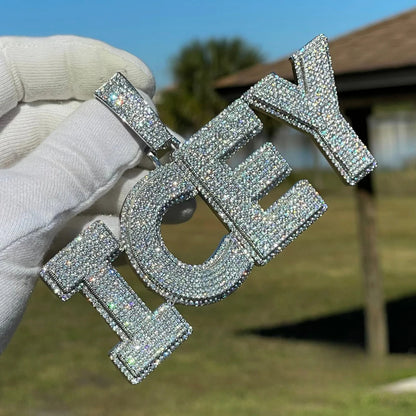 Two Layers Solid Clear Font Iced Out Personalized Custom Name Necklace Pendant - Luxury Custom Jewelry