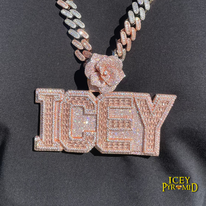 Rising Rose Edition Iced Out Personalized Custom Name Necklace Pendant with Rose Flower Bail - Luxury Jewelry