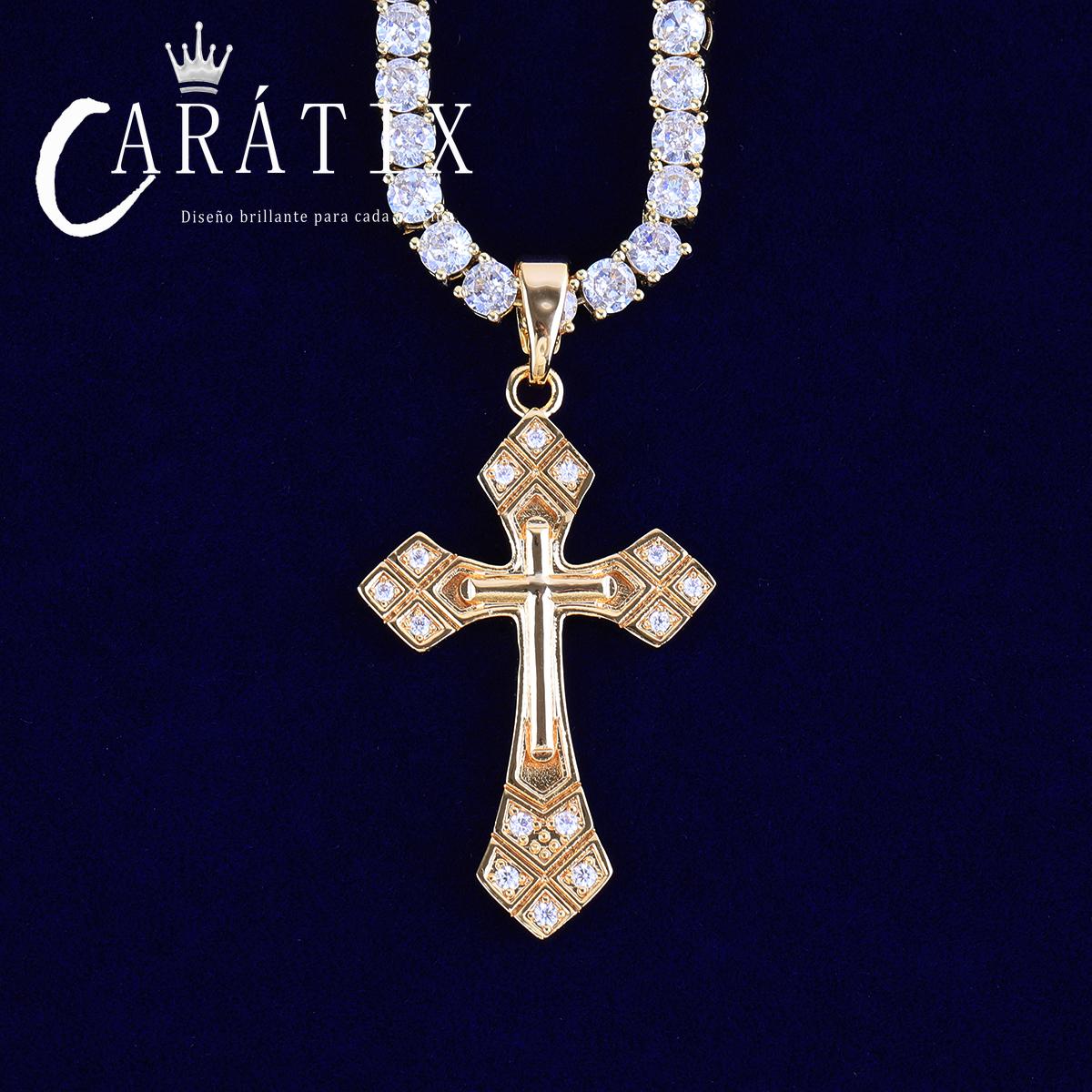 CARÁTIX Bubble Letter Arrow Cross Pendant Necklace – CZ Hip Hop Jewelry for Women & Men