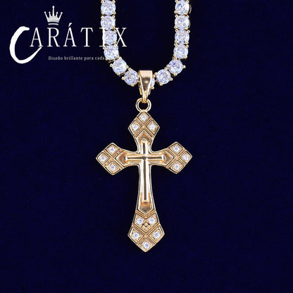 CARÁTIX Bubble Letter Arrow Cross Pendant Necklace – CZ Hip Hop Jewelry for Women & Men