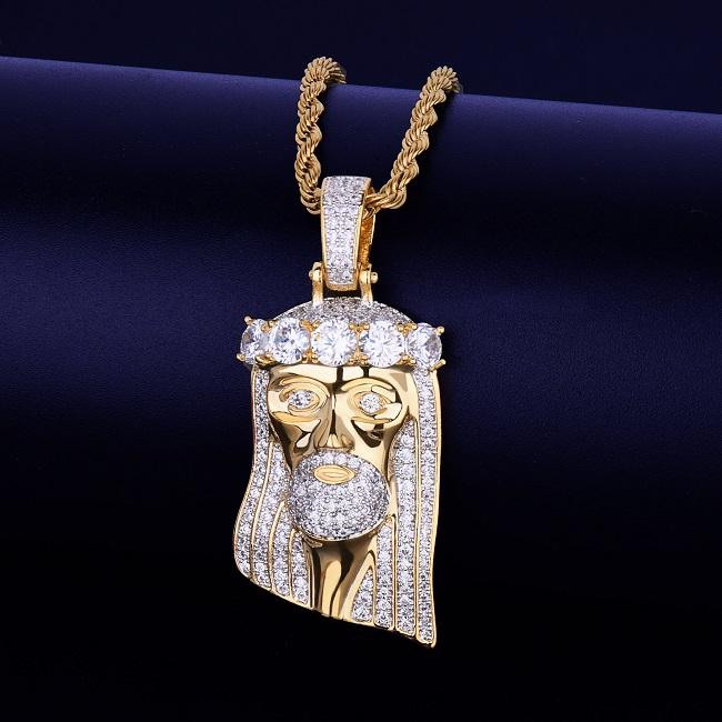 CARÁTIX - Bubble Letter Iced Out Religious Jesus Head Pendant Necklace Golden Color Bling Cubic Zircon Men's Hip Hop Jewelry For Gift Valentine's Day Gift for Men & Girls & Boys Mothers' Day Gift #Springtok