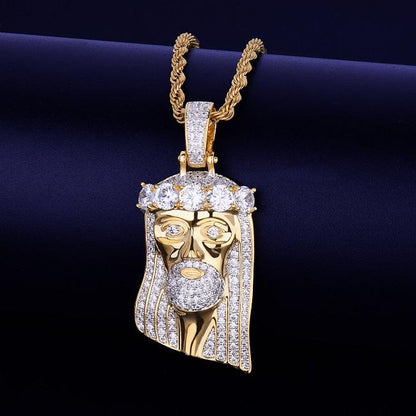 CARÁTIX - Bubble Letter Iced Out Religious Jesus Head Pendant Necklace Golden Color Bling Cubic Zircon Men's Hip Hop Jewelry For Gift Valentine's Day Gift for Men & Girls & Boys Mothers' Day Gift #Springtok