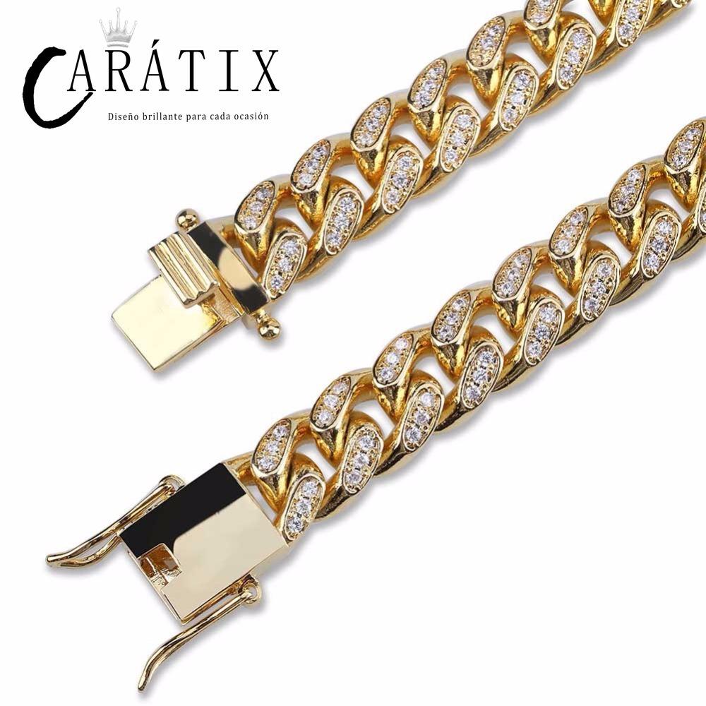 CARÁTIX 10MM Miami Cuban Chain Necklace – Iced Out Hip Hop Jewelry with Paved CZ Rhinestones for Men & Women