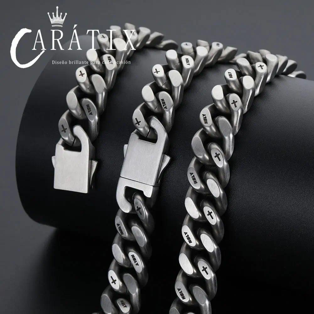 CARÁTIX - 13mm Thick Cuban Link Men Necklace with Corss Matte Black Logo Chain Hip Hop Stainless Steel Necklace Bracelet for Man Valentine's Day Gift for Men & Girls & Boys Mothers' Day Gift #Springtok