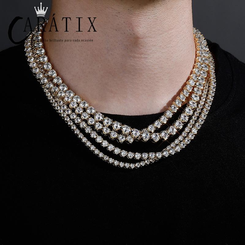 CARÁTIX - Hip Hop 4 Claws Setting Round CZ Stone Bling Iced Out Tennis Link Chain Chokers Necklaces for Men Women Unisex Rapper Jewelry Valentine's Day Gift for Men & Girls & Boys Mothers' Day Gift #Springtok