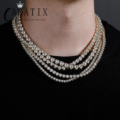 CARÁTIX - Hip Hop 4 Claws Setting Round CZ Stone Bling Iced Out Tennis Link Chain Chokers Necklaces for Men Women Unisex Rapper Jewelry Valentine's Day Gift for Men & Girls & Boys Mothers' Day Gift #Springtok