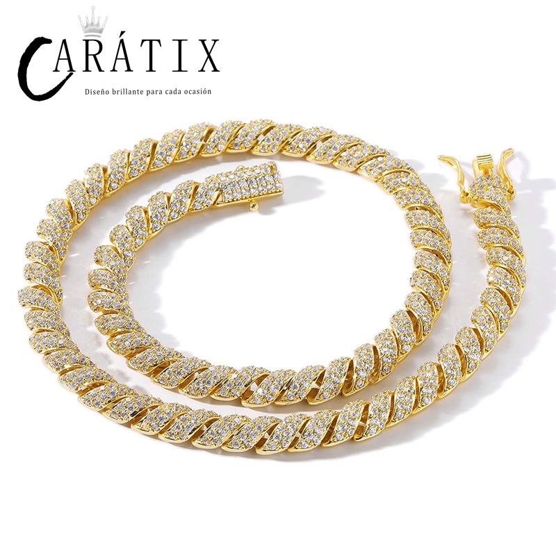 CARÁTIX Twist Rope Link Chain | 5A+ CZ Iced Out Hip Hop Necklace for Men (Gold Silver)