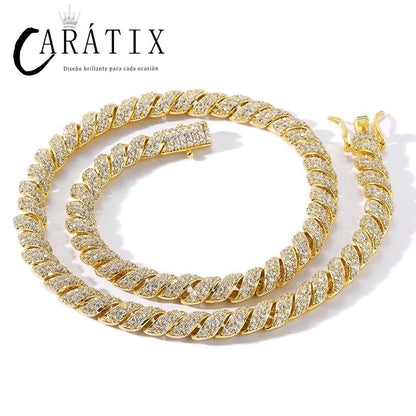 CARÁTIX Twist Rope Link Chain | 5A+ CZ Iced Out Hip Hop Necklace for Men (Gold Silver)