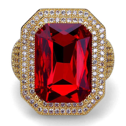Men's Red Stone Iced Out Ring | Ruby Centerpiece Hip Hop Band | Caratix