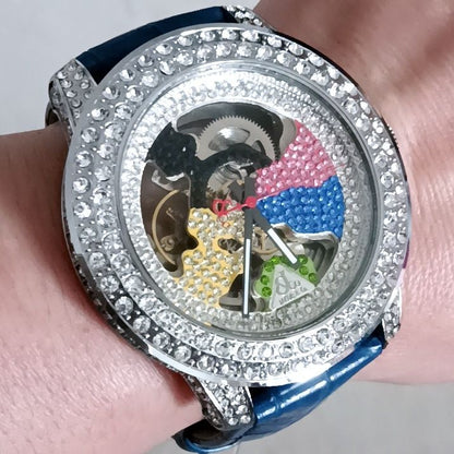 Luxury Mechanical Iced Out Watch Big Face Leather | Caratix