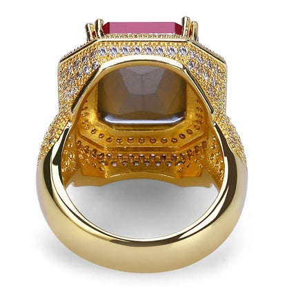 Men's Red Stone Iced Out Ring | Ruby Centerpiece Hip Hop Band | Caratix