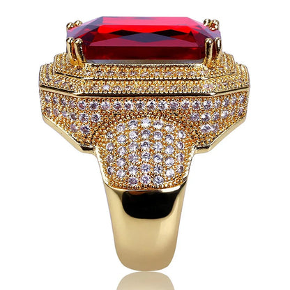 Men's Ruby Iced Out Ring | Micro-Pave Red Stone Hip Hop Band | Caratix