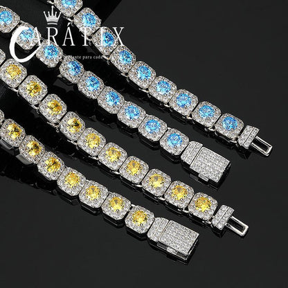 CARÁTIX - Hip Hop 5A+ CZ Stone Bing Iced Out 10mm Tennis Link Chain Chokers Necklaces for Men Women Rapper Jewelry Blue Yellow Stone Valentine's Day Gift for Men & Girls & Boys Mothers' Day Gift #Springtok