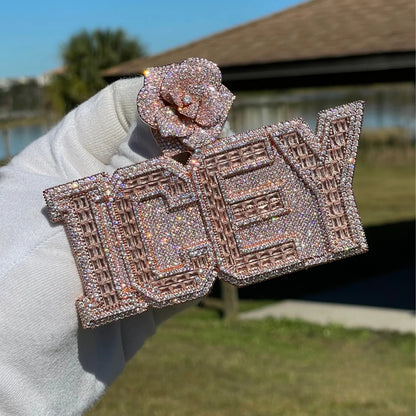 Rising Rose Edition Iced Out Personalized Custom Name Necklace Pendant with Rose Flower Bail - Luxury Jewelry
