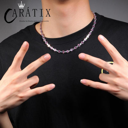 CARÁTIX - Hip Hop Pink White Square CZ Stone Bling Iced Out Tennis Link Chain Chokers Necklaces for Men Women Unisex Rapper Jewelry Valentine's Day Gift for Men & Girls & Boys Mothers' Day Gift #Springtok