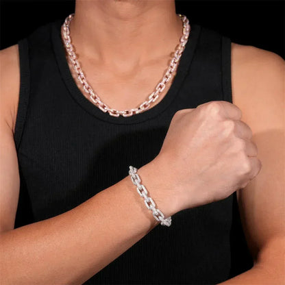 8.2mm D Color Moissanite Cuban Link Set - Sterling Silver Hip Hop Jewelry - CaratixJewelry