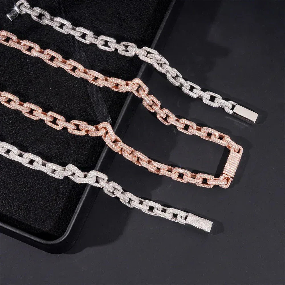 8.2mm D Color Moissanite Cuban Link Set - Sterling Silver Hip Hop Jewelry - CaratixJewelry